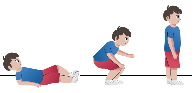 Young child rising up from the floor